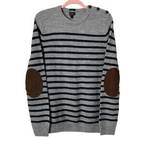 J. Crew Sweater Womens Medium Gray Blue Merino Wool Knit Slim Striped Preppy